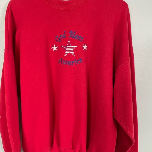 Vintage Red Sweatshirt with Patriotic memorial or Labor Day embroidered Design. - Picture 1 of 3